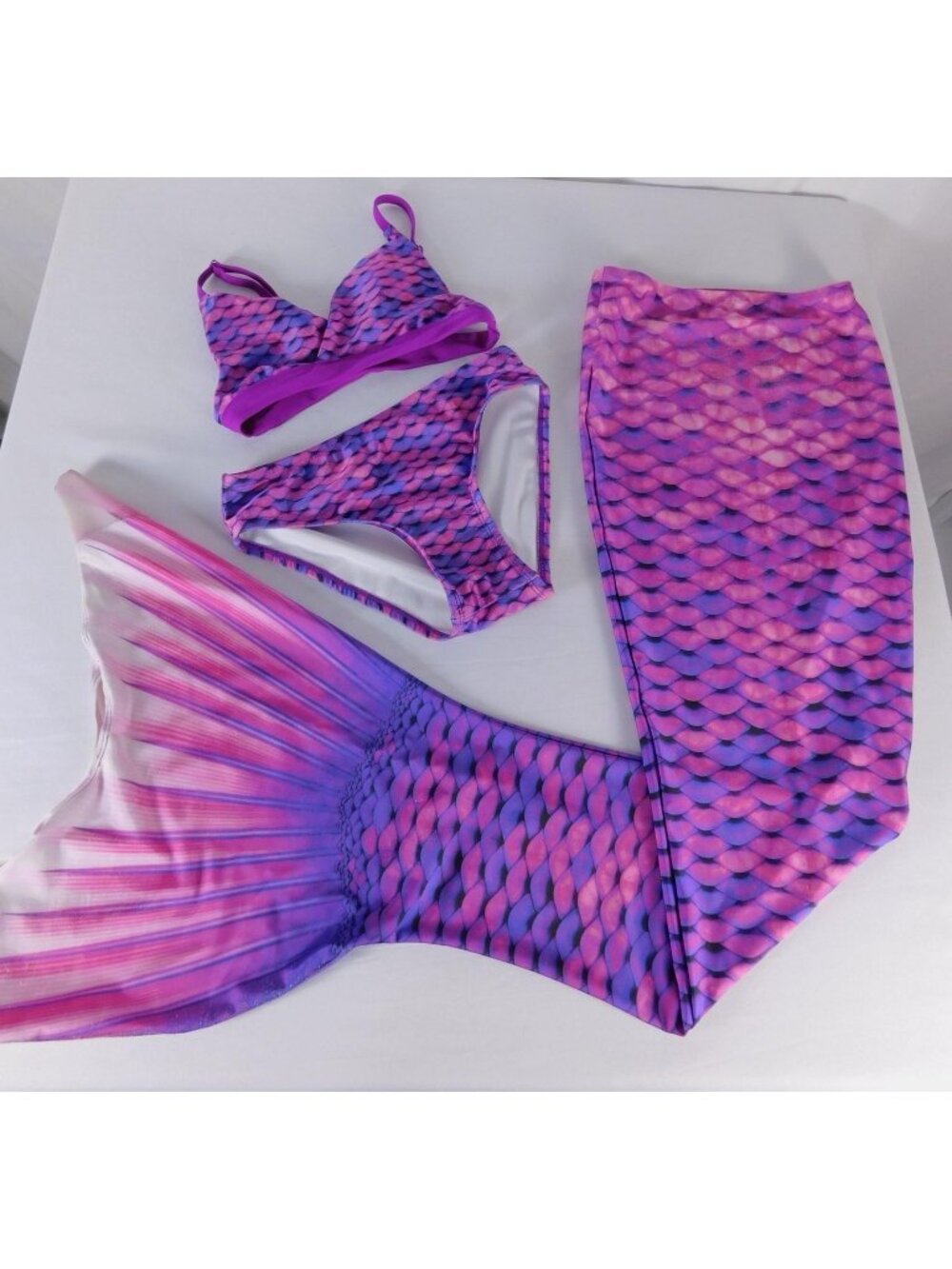 Fin Fun Swim Set Girls 12 Purple Mermaid Tail Bralette Bikini 3 Piece Costume